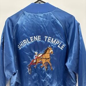 Vintage 80s Shirlene Temple West Ark Bomber Coach Jacket Horse Racing Men Large